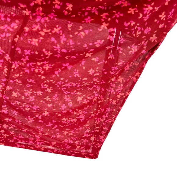41 Hawthorn Floral Ruched Midi Mesh Overlay Dress Berry Red Pink Size Large NWT - Picture 8 of 11